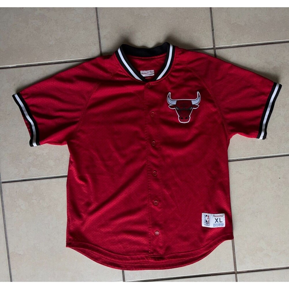 Mitchell & Ness Chicago Bulls Mens XL Red Mesh Button Front Jersey NBA Licensed